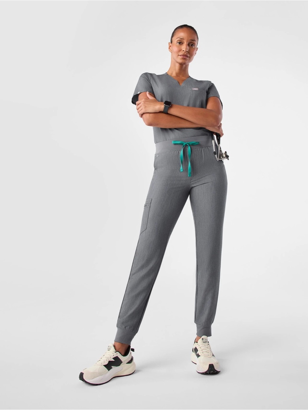 Women’s Gray Jogger Pants with Teal Drawstring Zamora - Picture 3 of 6